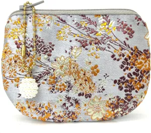 Handmade Jewelry Pouch Women Coin Purse Brocade Zipper Wallet Silk Makeup Bag - GRAY