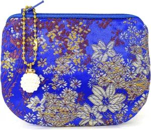 Handmade Jewelry Pouch Women Coin Purse Brocade Zipper Wallet Silk Makeup Bag - MEDIUMBLUE