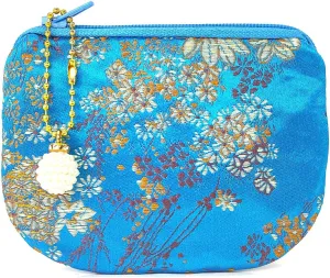 Handmade Jewelry Pouch Women Coin Purse Brocade Zipper Wallet Silk Makeup Bag - SKYBLUE