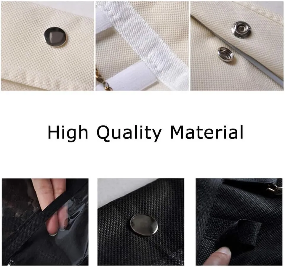 Hanging Jewelry Organizer Bag (40-Pockets) & 20 Magic Tape Hook Closet Storage for Portable Travel, Rings, Earrings, Necklaces, Clear PVC Plastic Windows,(Beige)