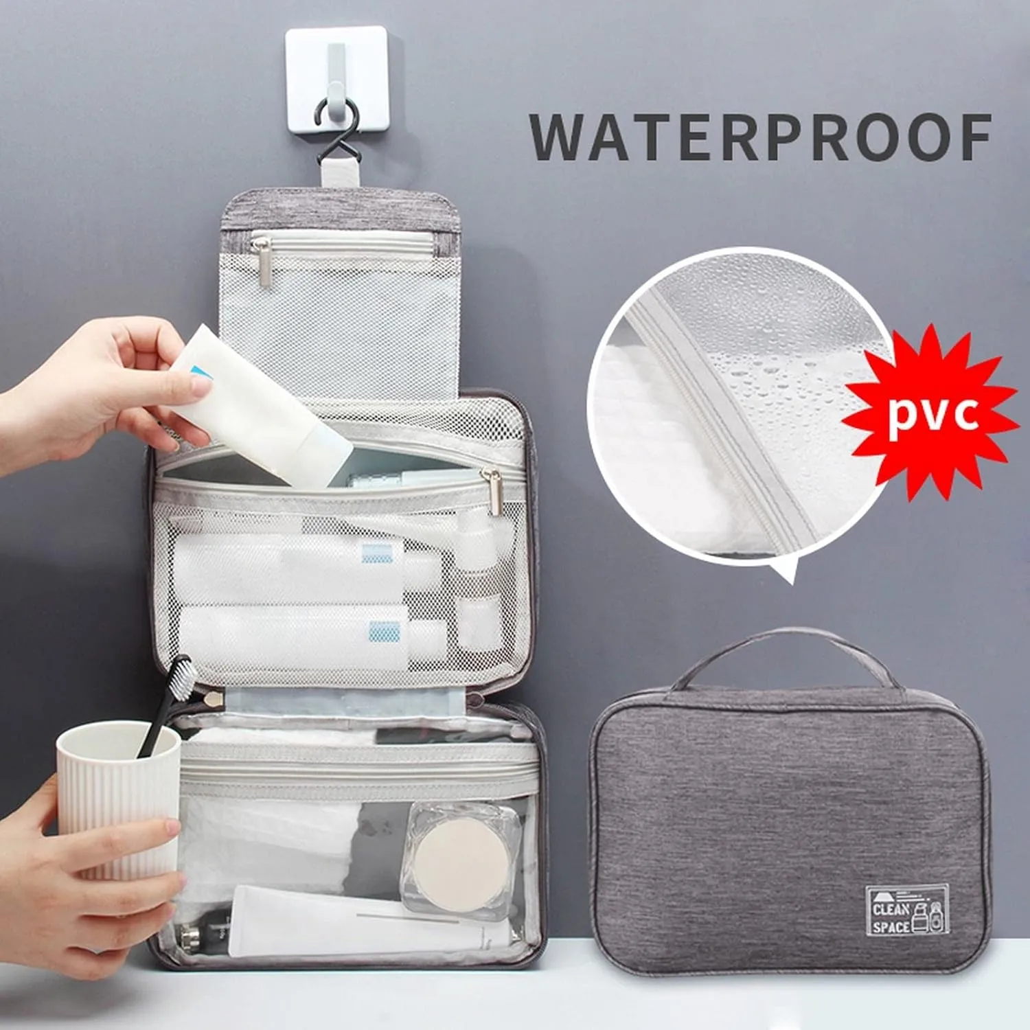 Hanging Toiletry Bags for Traveling Women,10" X 6.5" Makeup Bag,Portable Large Capacity Foldable Travel Toiletries Bag with Compartment,Waterproof Travel Cosmetic Bag,Travel Accessories