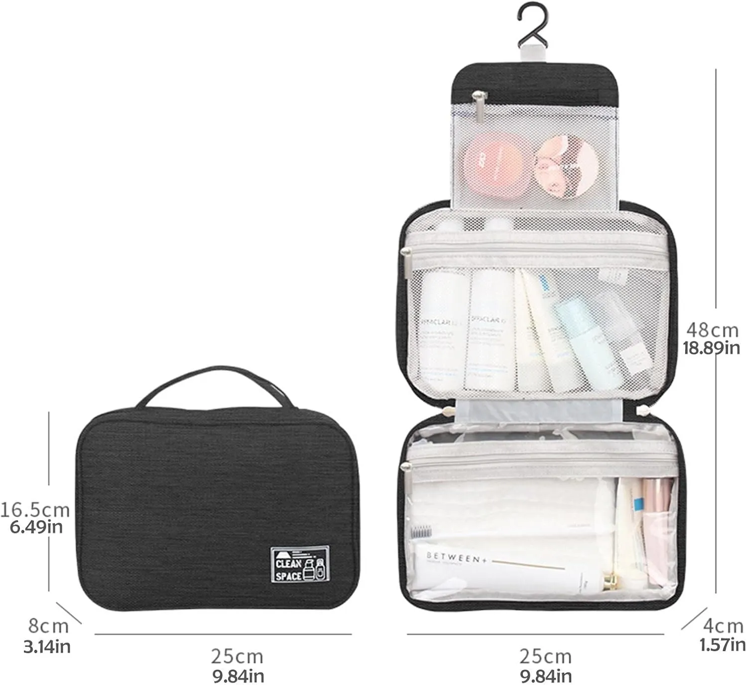 Hanging Toiletry Bags for Traveling Women,10" X 6.5" Makeup Bag,Portable Large Capacity Foldable Travel Toiletries Bag with Compartment,Waterproof Travel Cosmetic Bag,Travel Accessories