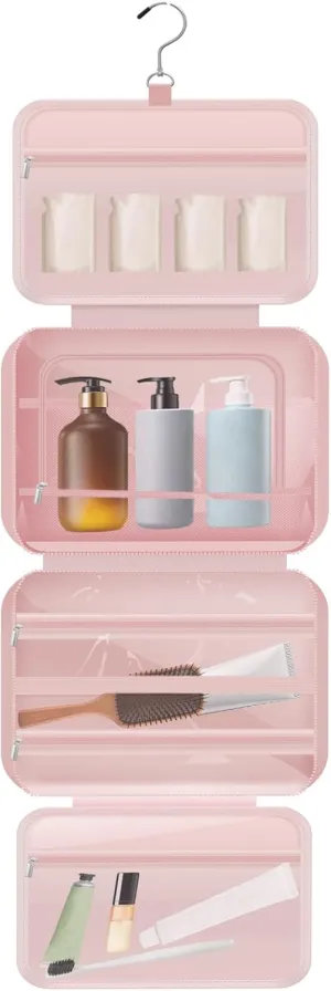 Hanging Toiletry Bag,Travel Toiletry Bag with Jewelry Organizer,Travel Jewelry Box,Makeup Cosmetic Bag Organizer,Suitable for Travel Accessories, Travel Essentials (Pink)