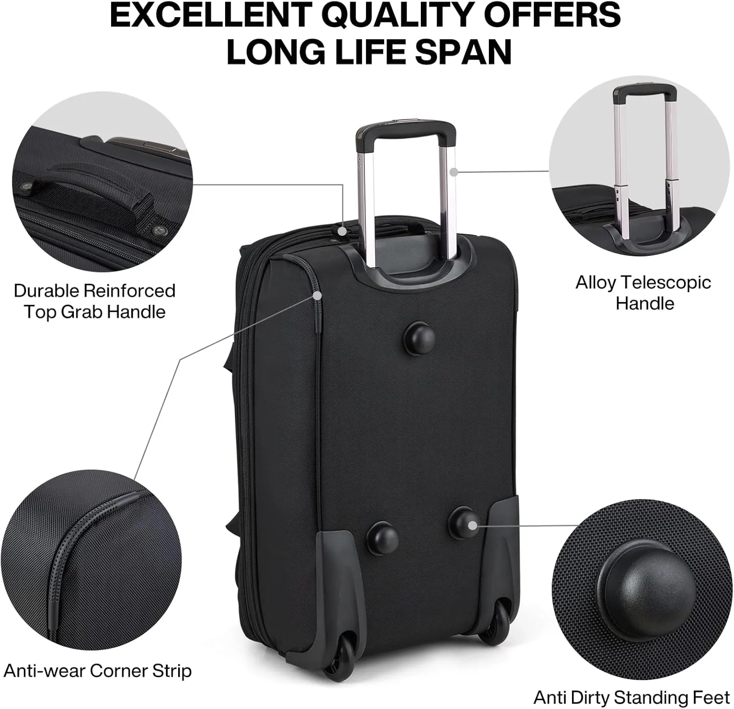 Hanke 20 Inch Expandable Carry On Luggage Suitcases with Wheels Foldable Duffle Bag for Travel Carry On suitcase Weekend Bag for Women MenBlack