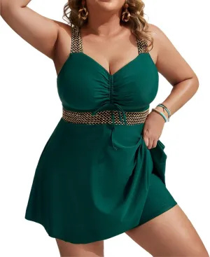 Hanna Nikole Womens Plus Size Tankini Swimsuit Two Piece Flowy Swimdress Tummy Control Bathing Suits with Shorts