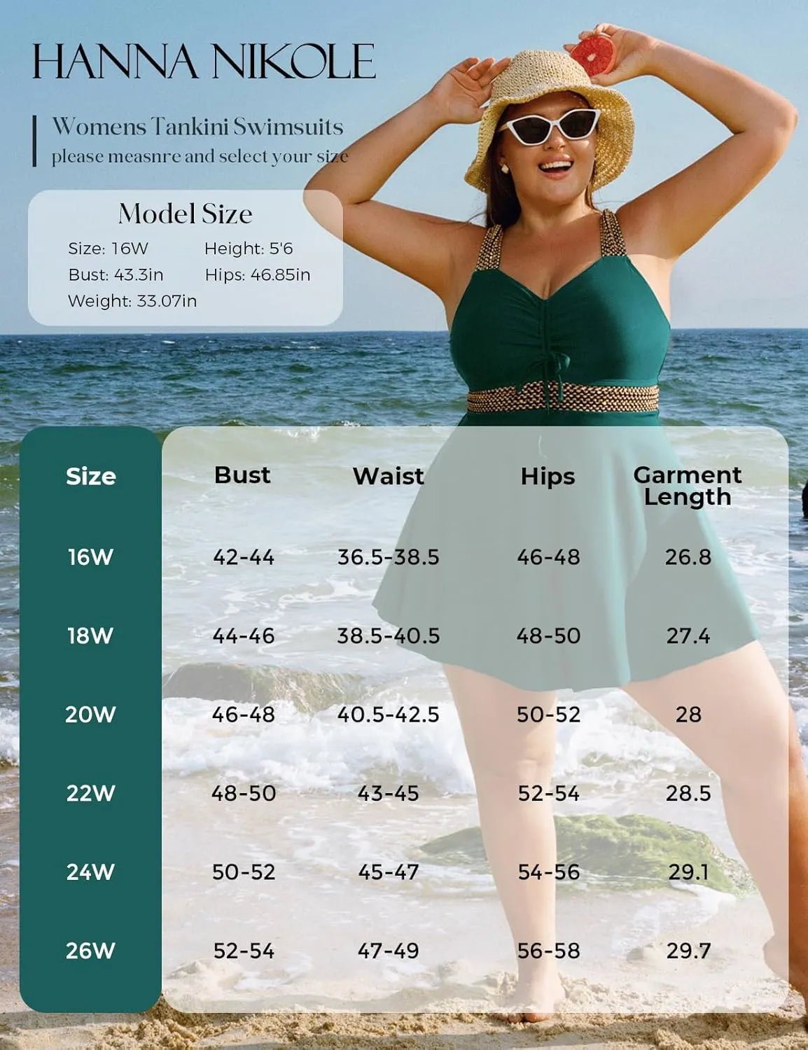 Hanna Nikole Womens Plus Size Tankini Swimsuit Two Piece Flowy Swimdress Tummy Control Bathing Suits with Shorts
