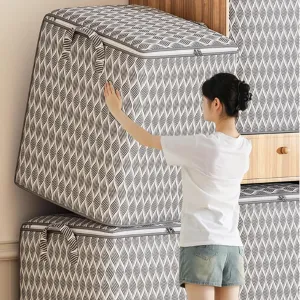 Heavy Duty Storage Bag with Reinforced Handles, Large Capacity Moving and Packing Bag for Clothes, Quilts, Bedding, Collapsible, Waterproof, Double Zipper for Travel, Dorm, and Toy Storage, 60x50x50cm