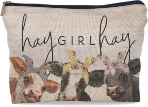 Hey Girl Hey Rustic Cow Makeup Bag,Watercolor Cows with Bandanas Cosmetic Makeup Bag for Women,Cow Lovers Gifts Makeup Bag