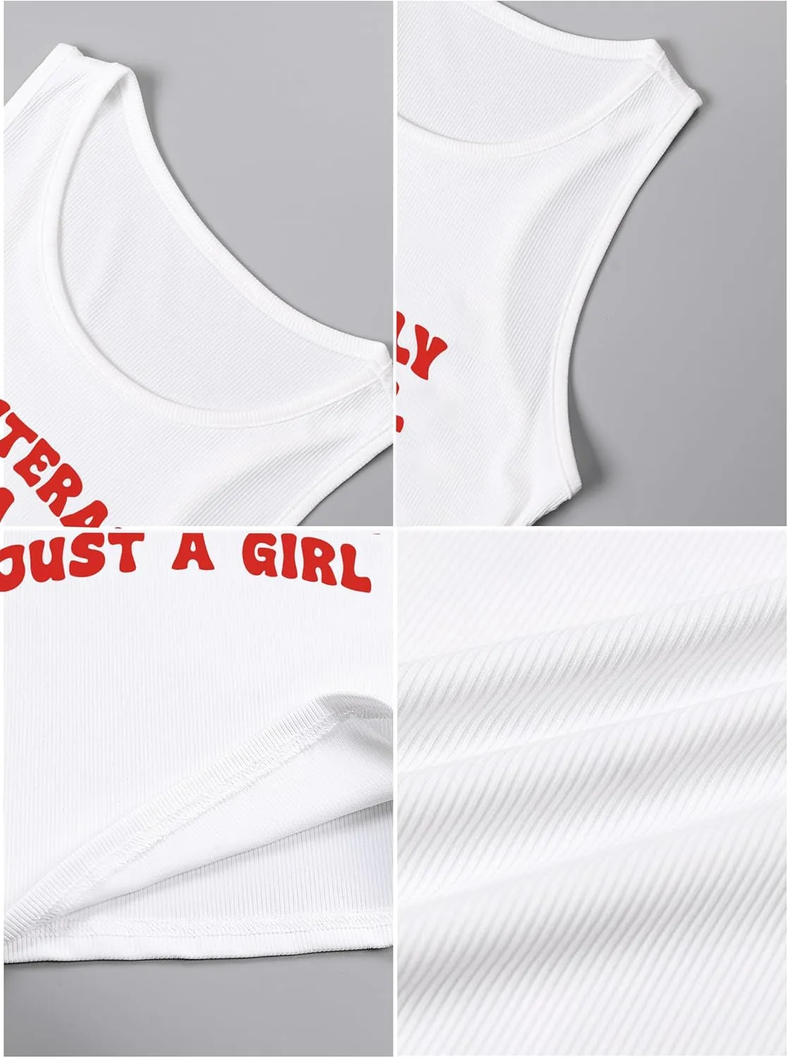 Hilinker Women's Summer Tank Tops Sleeveless Letter Graphic Printed Ribbed Knit Basic Crop Cami Tops Shirt