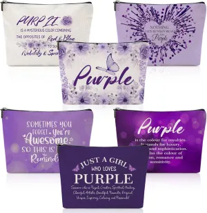 Hillban 6 Pcs Purple Makeup Bag Gifts Christmas Gifts Purple Inspirational Zipper Cosmetic Pouch Lover Gift Makeup Toiletry Bag for Women Travel Birthday
