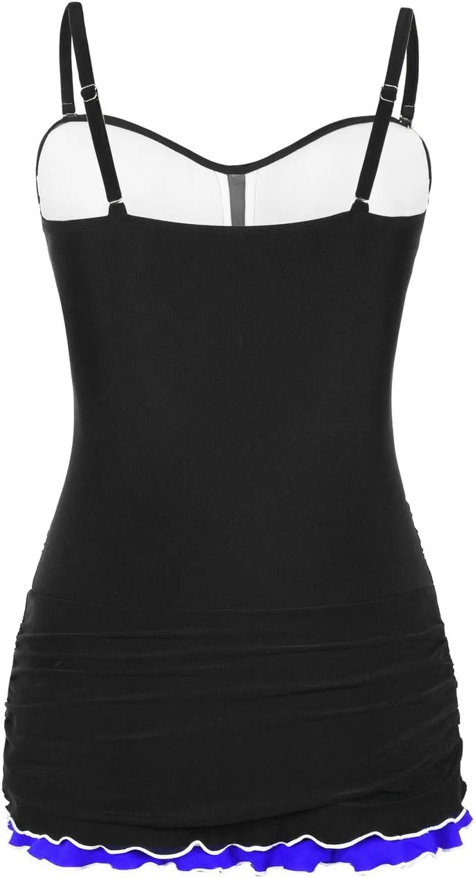 Hilor Women's One Piece Swimsuits Tummy Control Swimwear Ruffle Swimdress with Built in Swim Brief