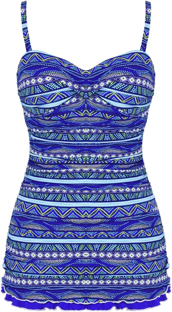 Hilor Women's One Piece Swimsuits Tummy Control Swimwear Ruffle Swimdress with Built in Swim Brief