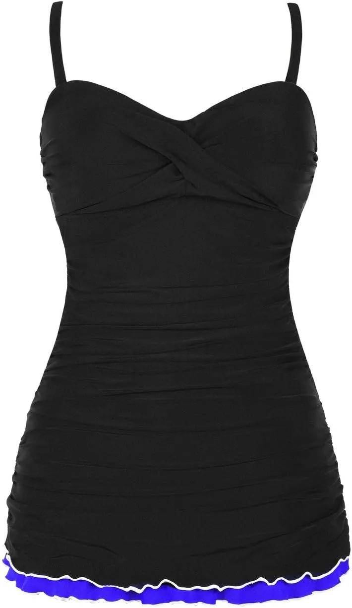 Hilor Women's One Piece Swimsuits Tummy Control Swimwear Ruffle Swimdress with Built in Swim Brief