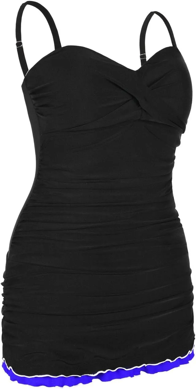Hilor Women's One Piece Swimsuits Tummy Control Swimwear Ruffle Swimdress with Built in Swim Brief