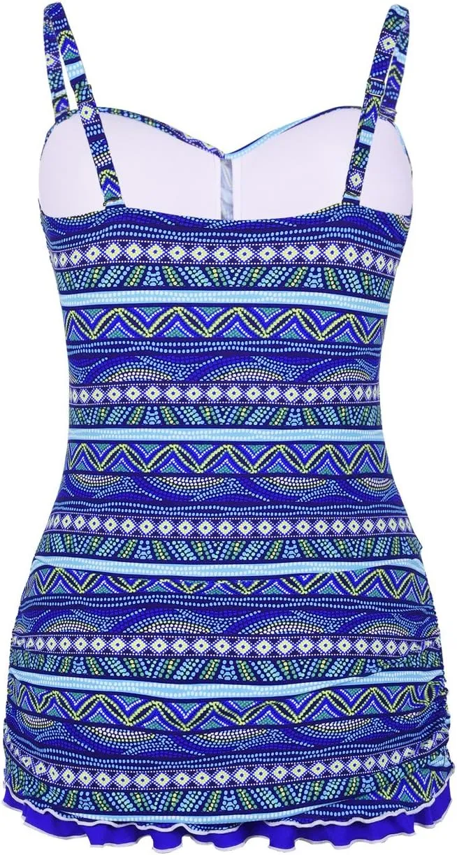 Hilor Women's One Piece Swimsuits Tummy Control Swimwear Ruffle Swimdress with Built in Swim Brief