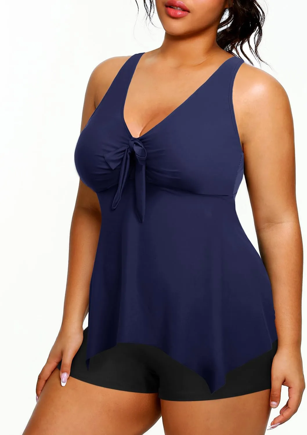 Holipick 2 Piece Plus Size Swimsuits for Women Tankini Bathing Suit Swimwear Tummy Control Flowy Tops and Boyshorts Modest