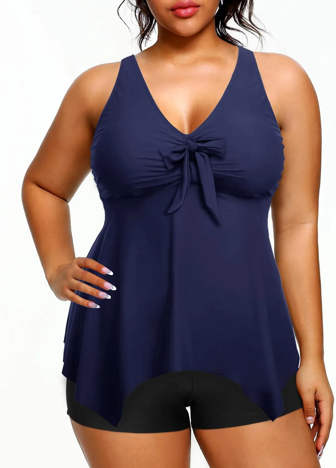 Holipick 2 Piece Plus Size Swimsuits for Women Tankini Bathing Suit Swimwear Tummy Control Flowy Tops and Boyshorts Modest