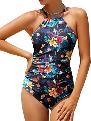 Holipick Women High Neck One Piece Swimsuit Tummy Control Bathing Suit for Teens Girls Criss Cross Swimwear