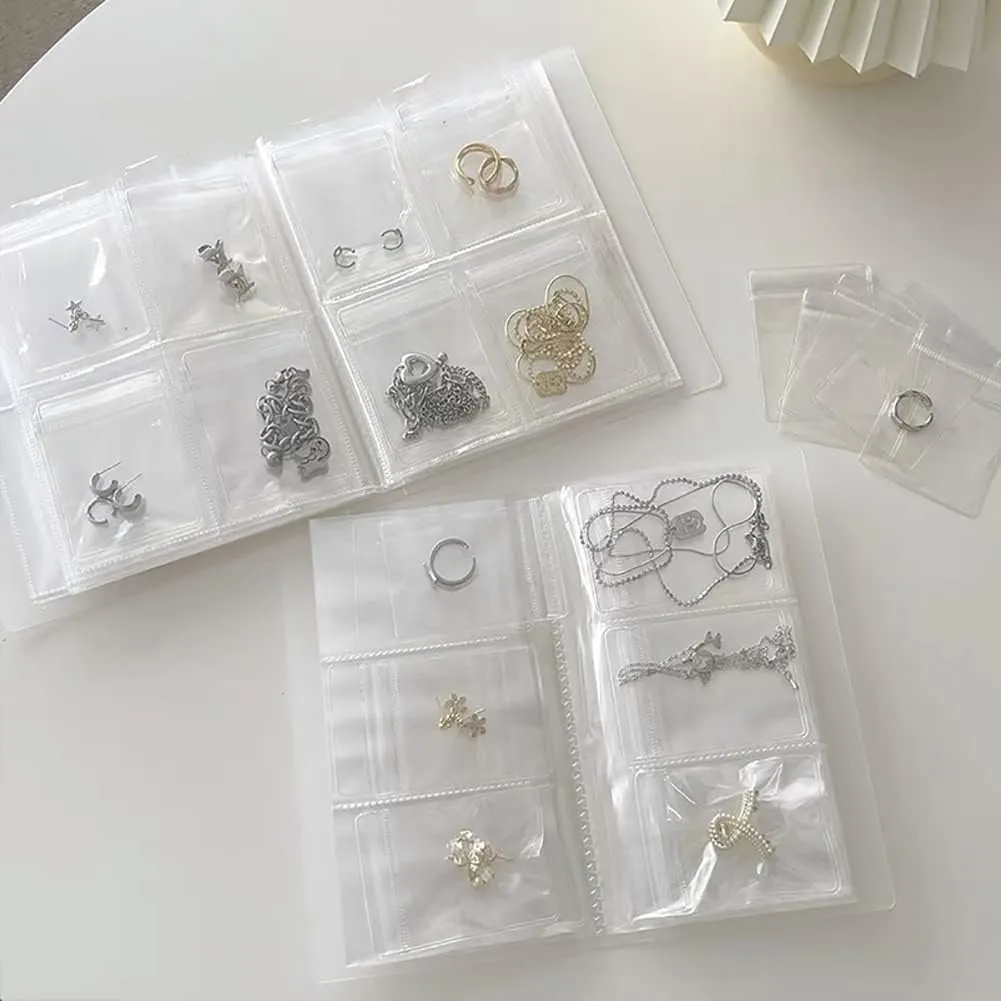 HOMU Transparent Jewelry Storage Book Clear Jewelry Organizer Book Jewelry Storage Album Earrings Ear Studs Holder Rings Necklace Bracelets Storage Bag for Jewelry Display (60 Seal Bag)