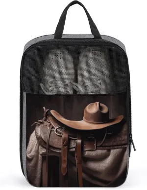 Horse Saddle with A Cowboy Hat Wild Shoe Bag Travel Shoe Organizer Water-Resistant Shoe Pouch with Zipper Sneaker Dust Bag