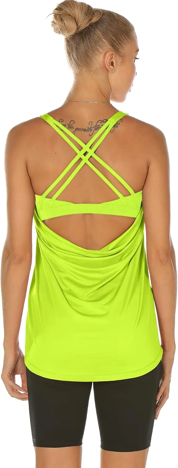 icyzone Workout Tank Tops Built in Bra - Women's Strappy Athletic Yoga Tops, Exercise Running Gym Shirts