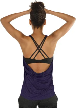 icyzone Workout Tank Tops Built in Bra - Women's Strappy Athletic Yoga Tops, Exercise Running Gym Shirts