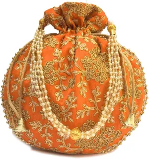 IGH Ethnic Potli Bag Ladies Handbag Batwa Pearls Handle Clutch Purse for Bridal Women