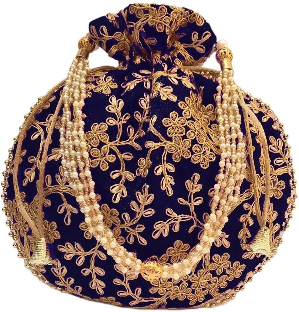 IGH Ethnic Potli Bag Ladies Handbag Batwa Pearls Handle Clutch Purse for Bridal Women