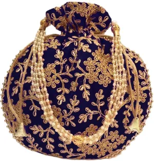 IGH Ethnic Potli Bag Ladies Handbag Batwa Pearls Handle Clutch Purse for Bridal Women