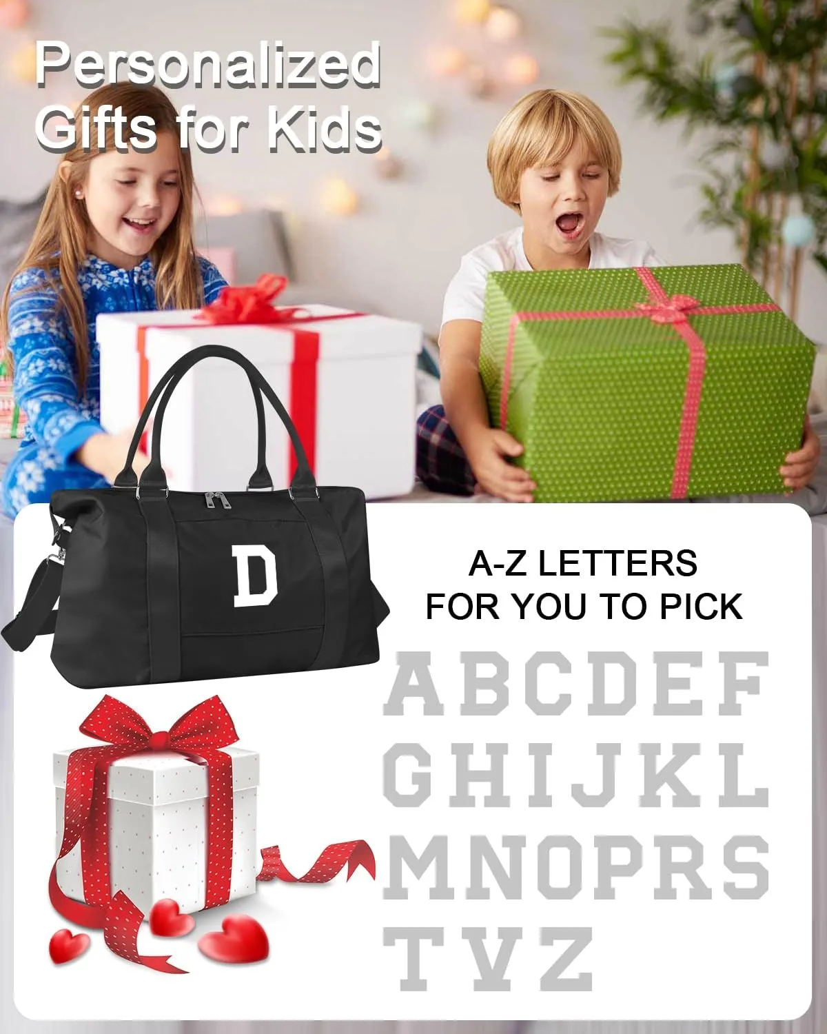 Initial Travel Duffel Bag Sports Gym Bag for Boys Teen Birthday Gifts,Black Personalized Weekender Bag Carry On Tote Bags for Men,Waterproof Overnight Luggage Bag Airplane Travel Essentials(Letter D)