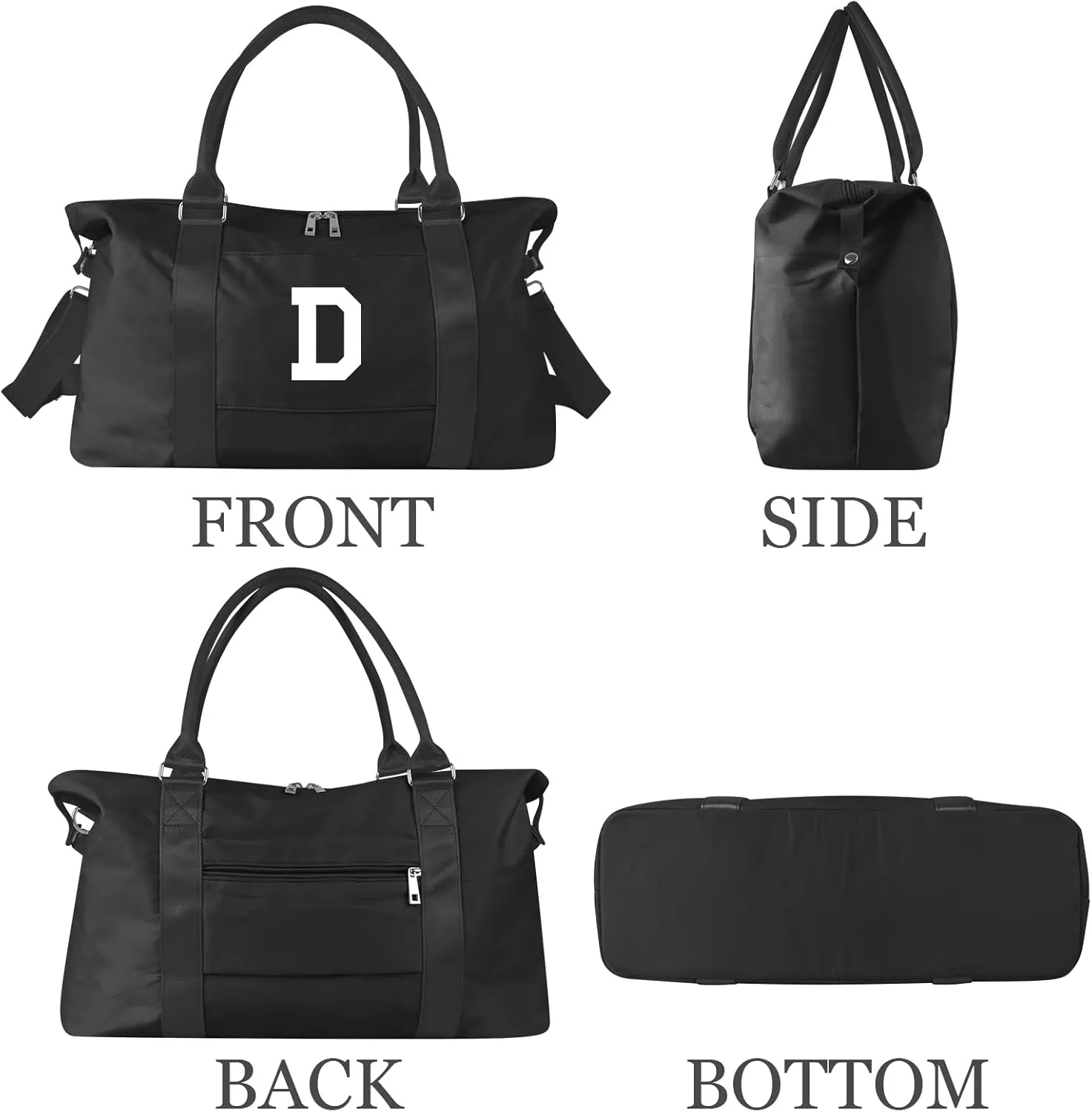 Initial Travel Duffel Bag Sports Gym Bag for Boys Teen Birthday Gifts,Black Personalized Weekender Bag Carry On Tote Bags for Men,Waterproof Overnight Luggage Bag Airplane Travel Essentials(Letter D)