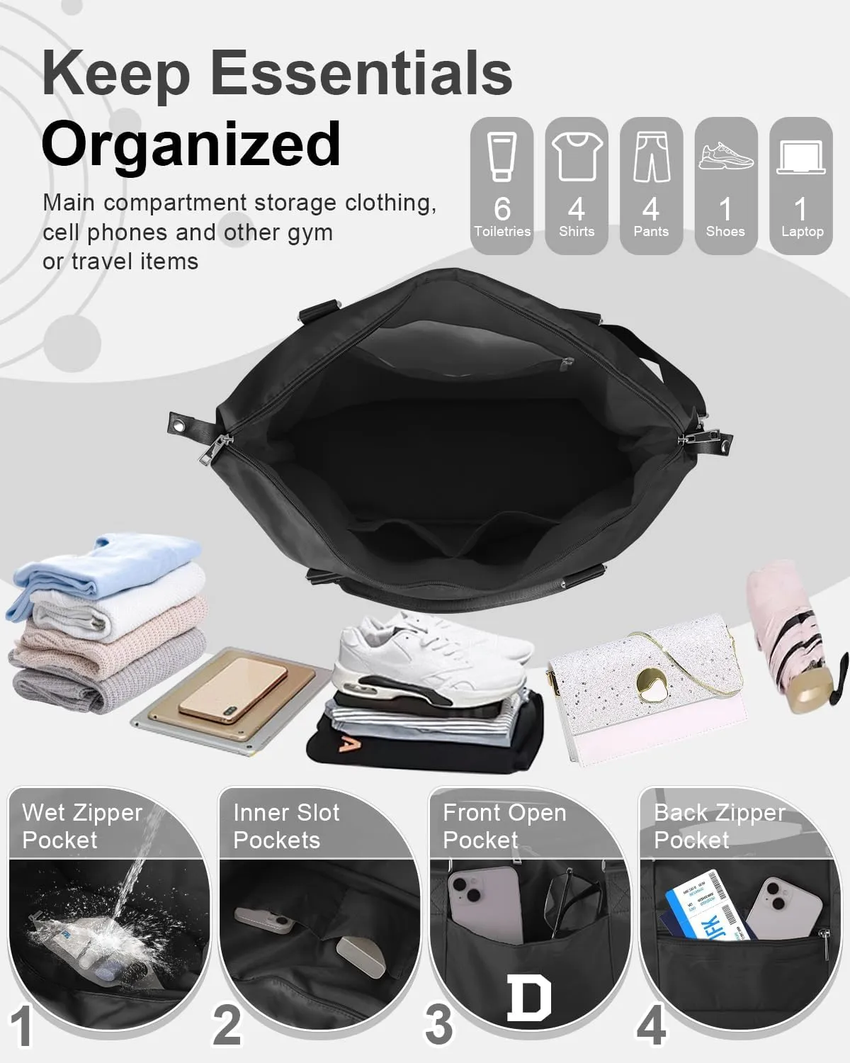 Initial Travel Duffel Bag Sports Gym Bag for Boys Teen Birthday Gifts,Black Personalized Weekender Bag Carry On Tote Bags for Men,Waterproof Overnight Luggage Bag Airplane Travel Essentials(Letter D)