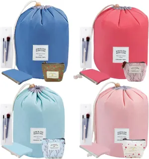 INVODA Cosmetic Bags Drawstring Barrel Makeup Bag,Women&Girls Portable Foldable Cases Multifunctional Toiletry Bucket Bags Travel Makeup Organizer Storage Pocket Soft Collapsible (4PCS Coin Bag
