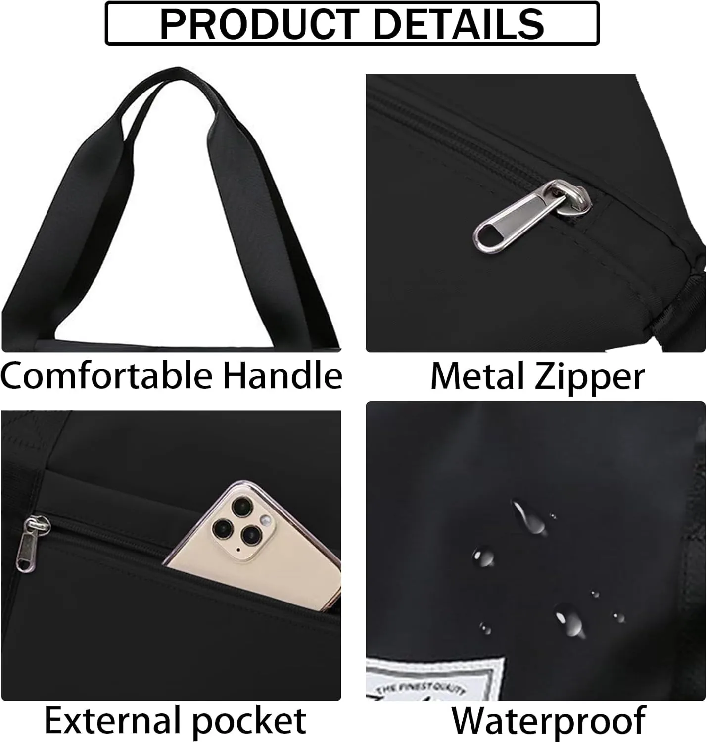 INVODA Travel Duffel Bag For Women and Men Waterproof Expandable Weekender Overnight Carry On Tote Bag Dry Wet Separation Swim Sports Gym Bag (Black)