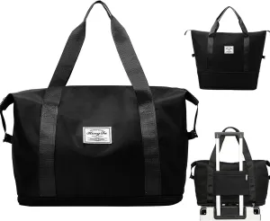 INVODA Travel Duffel Bag For Women and Men Waterproof Expandable Weekender Overnight Carry On Tote Bag Dry Wet Separation Swim Sports Gym Bag (Black)