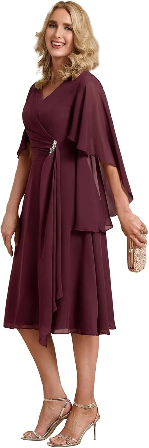 ISABUFEI Mother of The Bride Dresses for Wedding Chiffon Formal Evening Dresses V-Neck Wedding Guest Dresses for Women