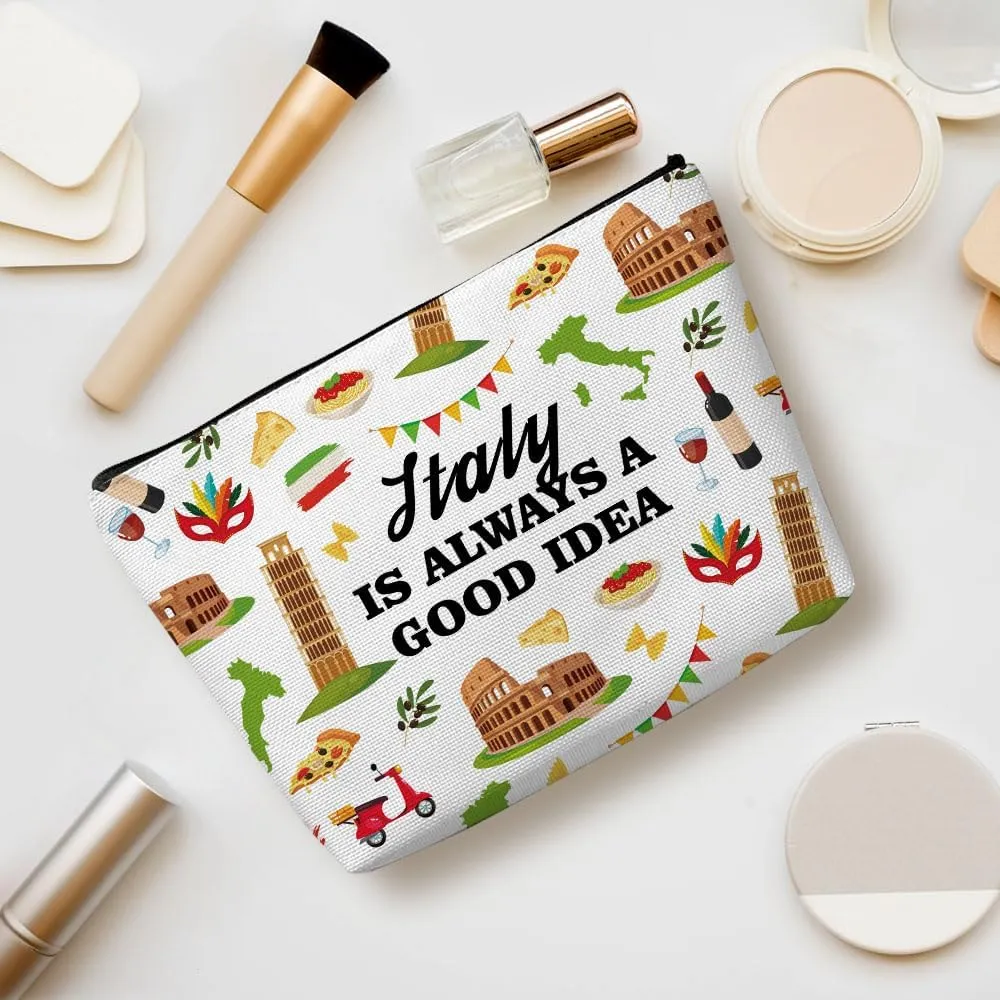 Italy Gifts Makeup Bag, Italy Souvenir Italy Lovers Gift Funny Italy Travel Vacation Cosmetic Bag for Women Friend Sister Grandma Girls Trip Birthday Christmas Bachelorette Party Friendship Gifts