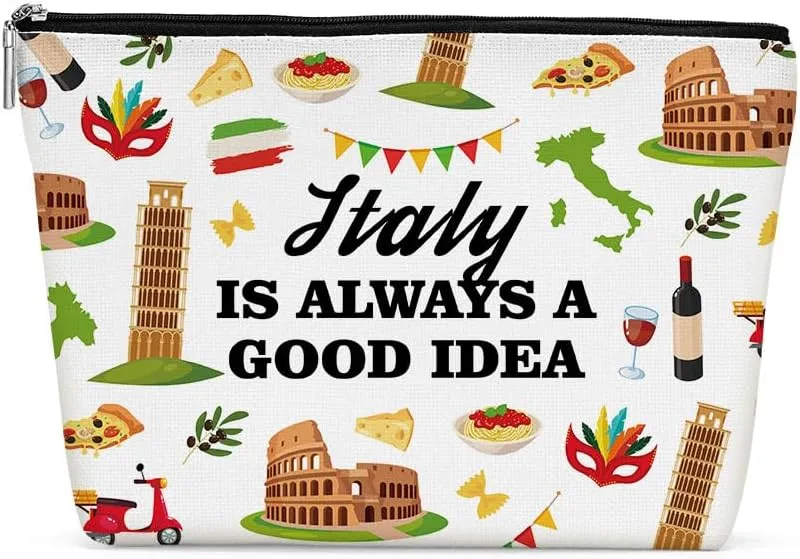 Italy Gifts Makeup Bag, Italy Souvenir Italy Lovers Gift Funny Italy Travel Vacation Cosmetic Bag for Women Friend Sister Grandma Girls Trip Birthday Christmas Bachelorette Party Friendship Gifts