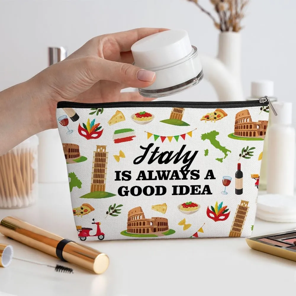 Italy Gifts Makeup Bag, Italy Souvenir Italy Lovers Gift Funny Italy Travel Vacation Cosmetic Bag for Women Friend Sister Grandma Girls Trip Birthday Christmas Bachelorette Party Friendship Gifts
