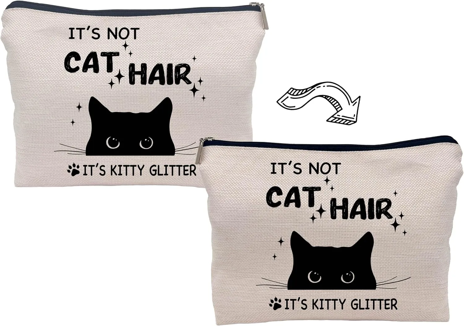 It's Not Cat Hair It's Kitty Glitter Funny Black Cat Makeup Bag Make up Cosmetic Bag Small Zipper Pouch,Birthday Gifts for Cat Lovers Women Sister Daughter