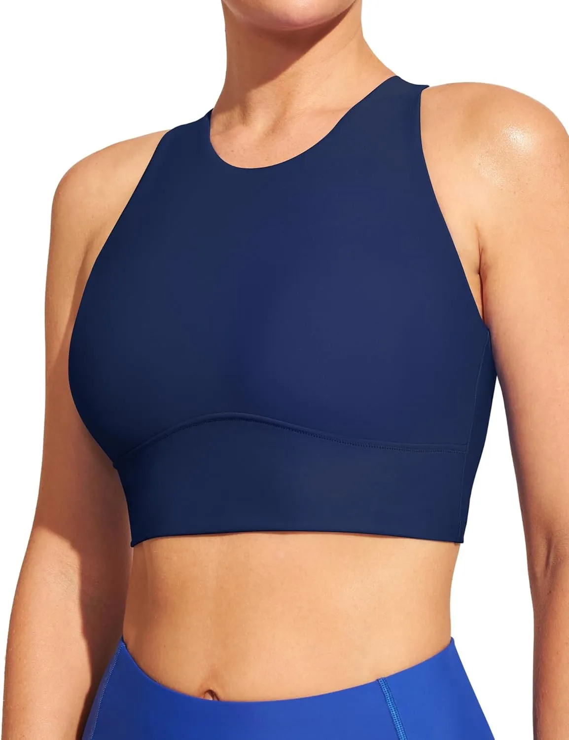IUGA Bikini Tops for Women Adjustable Cross Back Swim Top Quick Dry Bathing Suit Tops High Neck Swim Bra UPF 50 