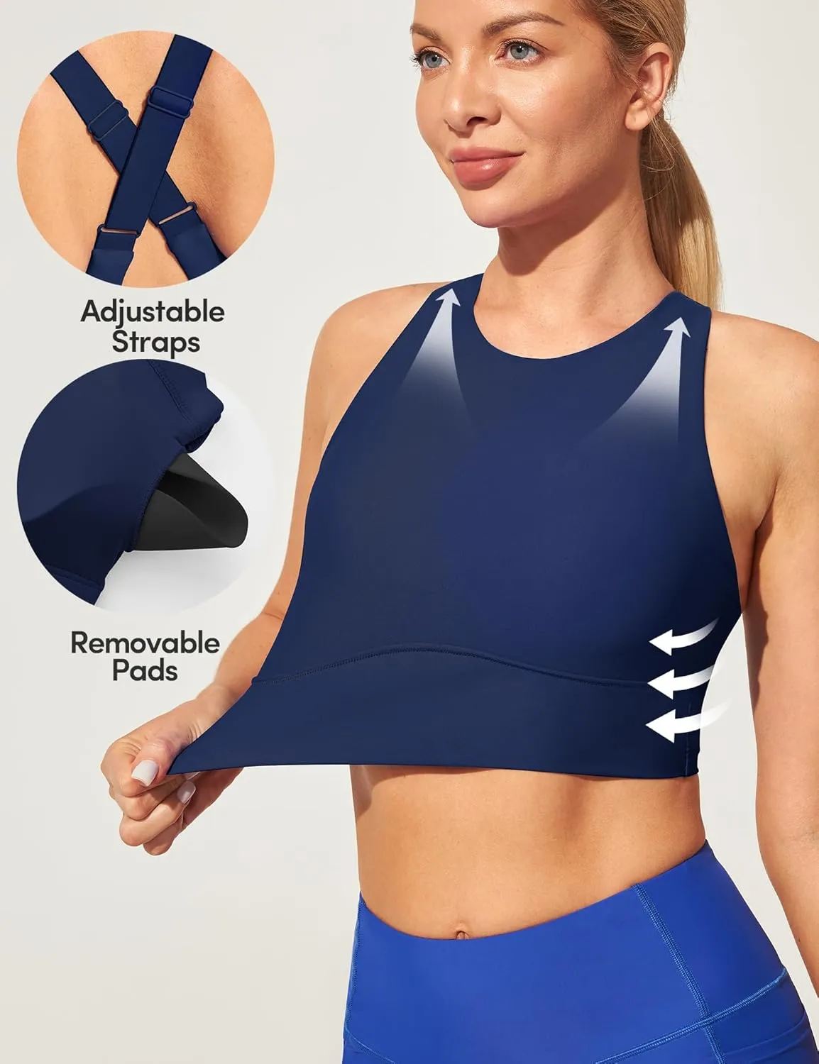 IUGA Bikini Tops for Women Adjustable Cross Back Swim Top Quick Dry Bathing Suit Tops High Neck Swim Bra UPF 50 