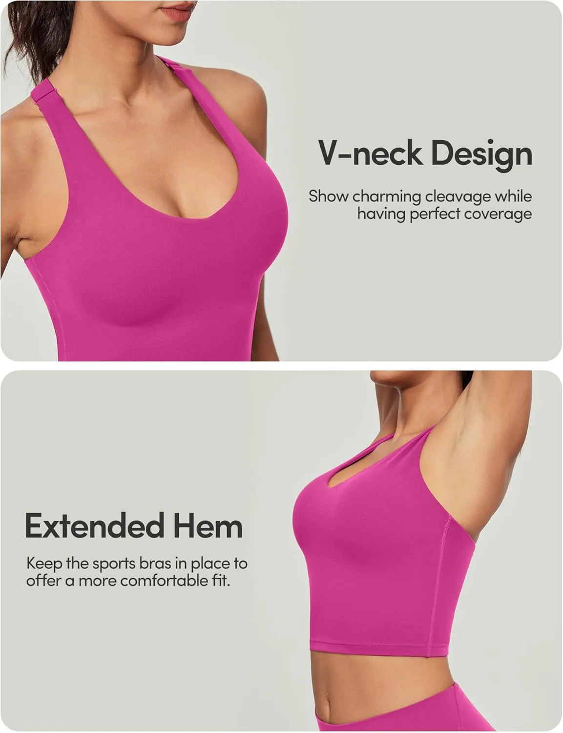 IUGA Buttery Adjustable Workout Tank Tops Woman with Built in Bra Y Back Longline Sports Bra Athletic V-Neck Crop Tops