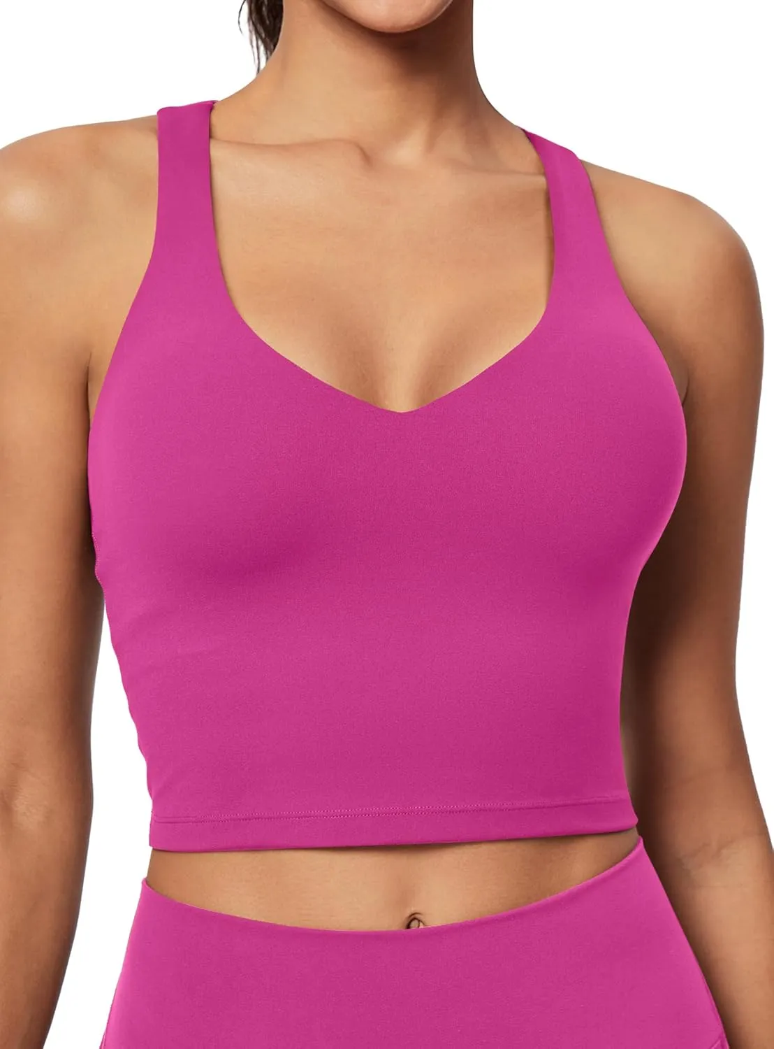 IUGA Buttery Adjustable Workout Tank Tops Woman with Built in Bra Y Back Longline Sports Bra Athletic V-Neck Crop Tops