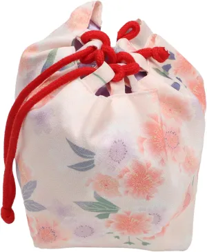 Japanese Style Bucket Handbag Wrist Bag Harajuku Floral Print Drawstring Bag Jewelry Bag Wallet Pouch