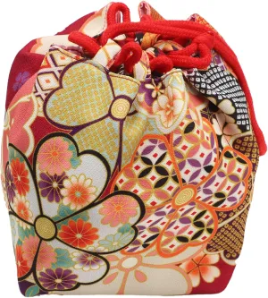 Japanese Style Bucket Handbag Wrist Bag Harajuku Floral Print Drawstring Bag Jewelry Bag Wallet Pouch