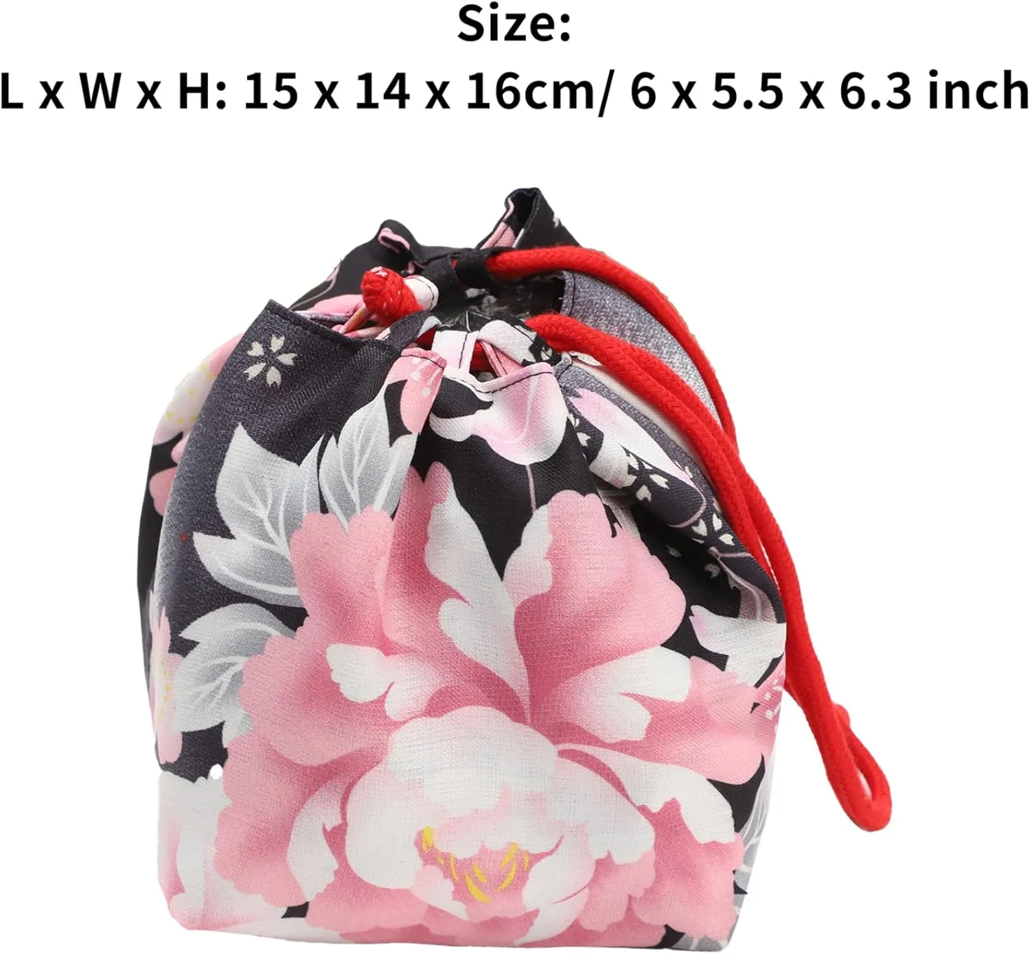 Japanese Style Bucket Handbag Wrist Bag Harajuku Floral Print Drawstring Bag Jewelry Bag Wallet Pouch