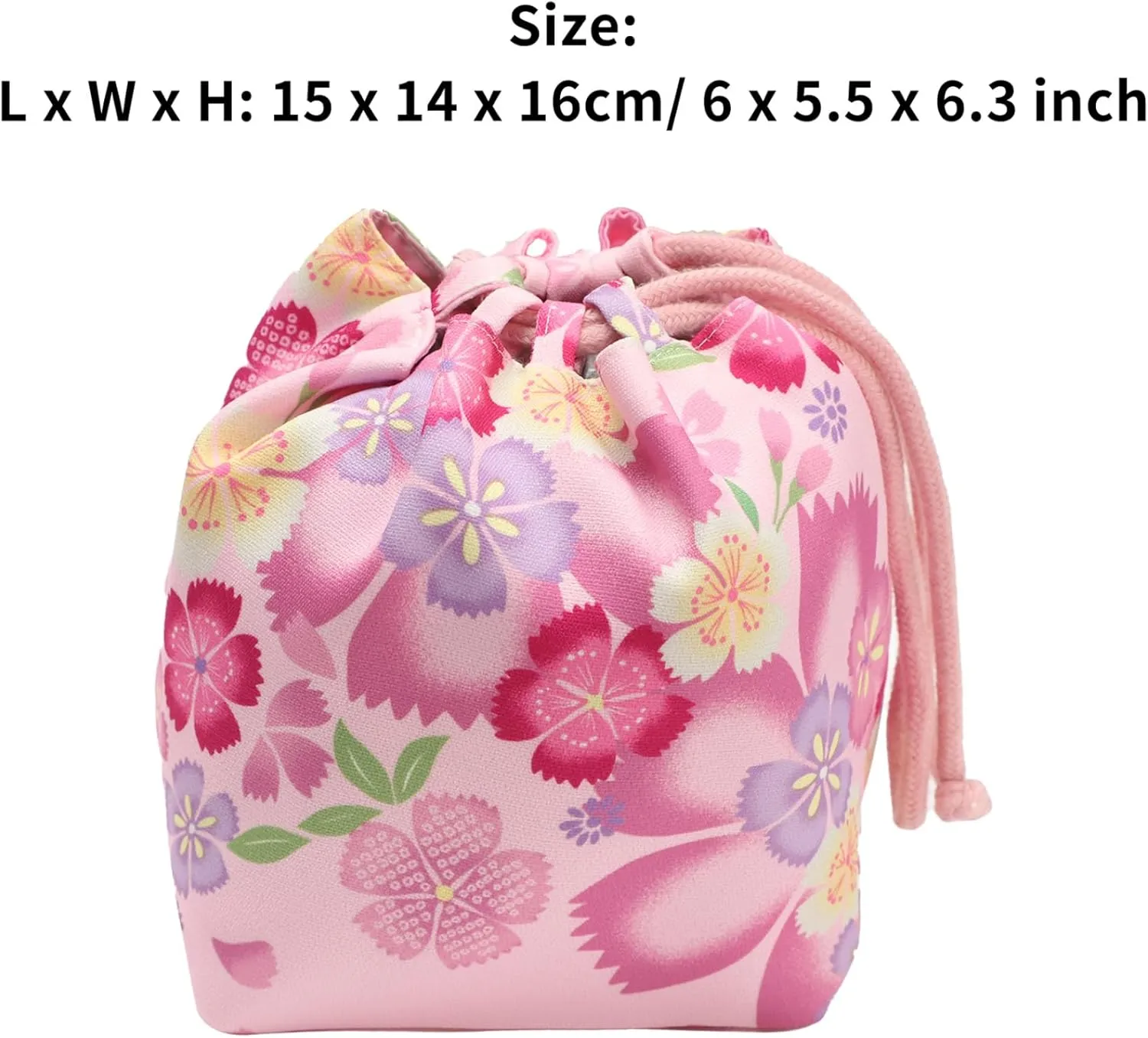 Japanese Style Bucket Handbag Wrist Bag Harajuku Floral Print Drawstring Bag Jewelry Bag Wallet Pouch