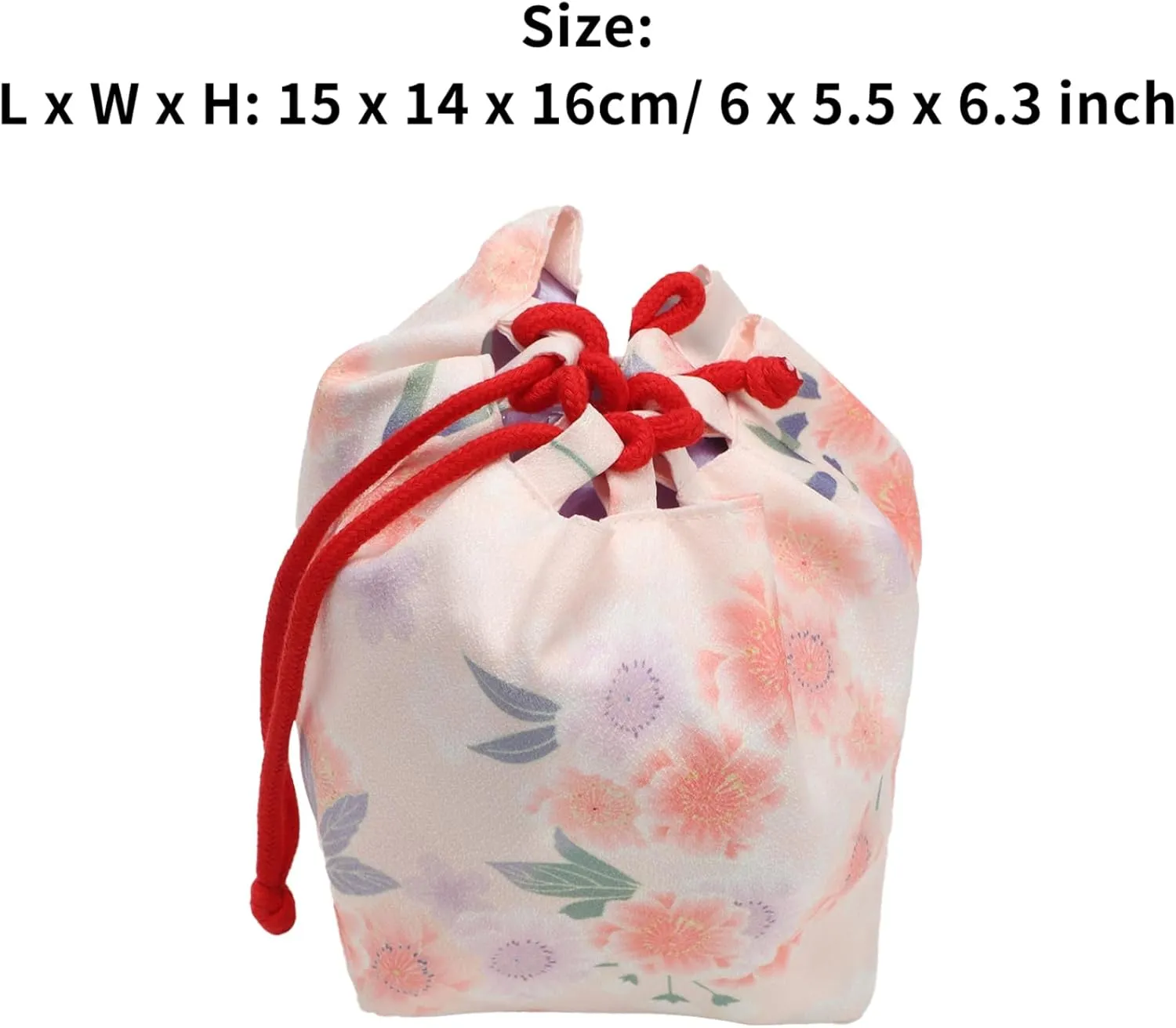 Japanese Style Bucket Handbag Wrist Bag Harajuku Floral Print Drawstring Bag Jewelry Bag Wallet Pouch