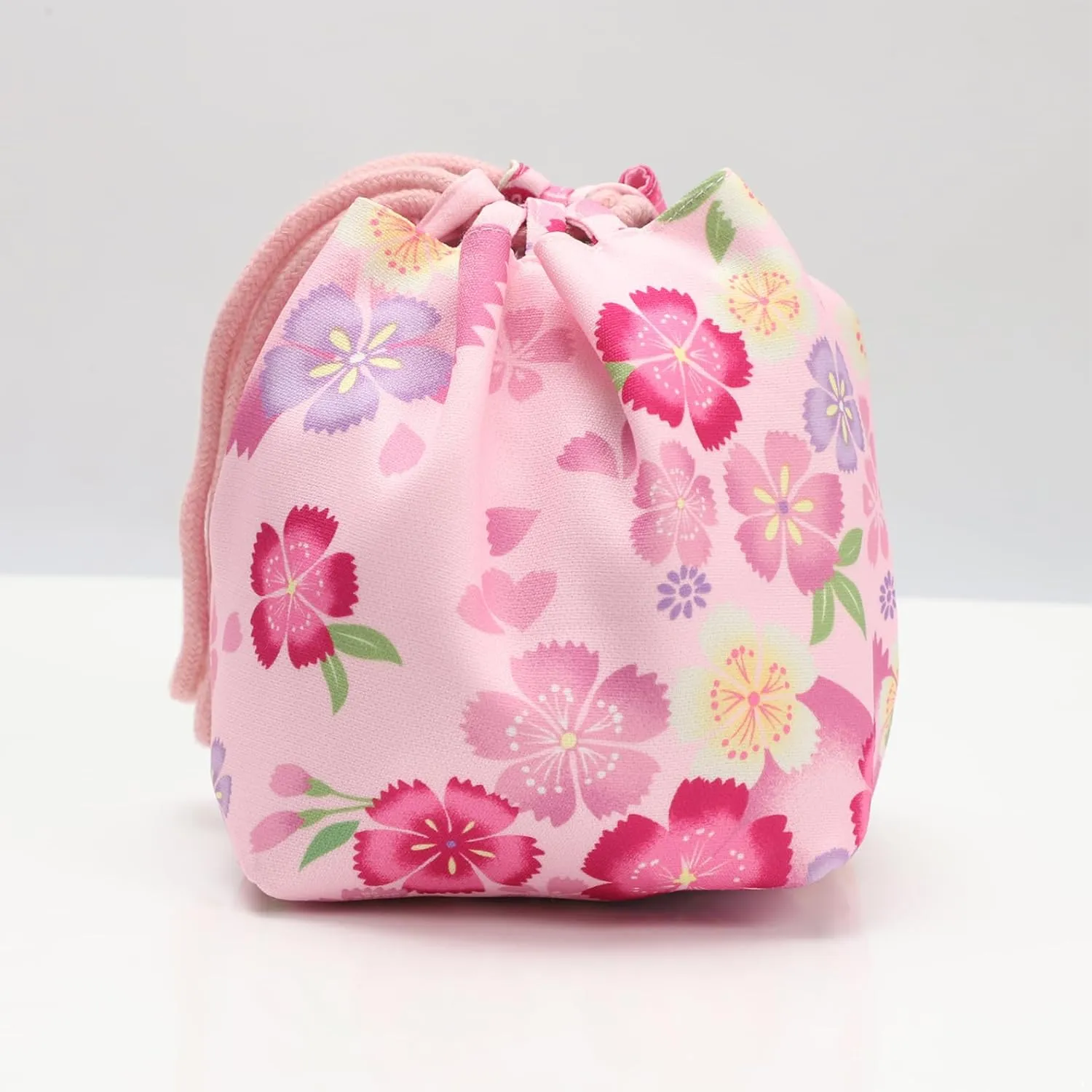 Japanese Style Bucket Handbag Wrist Bag Harajuku Floral Print Drawstring Bag Jewelry Bag Wallet Pouch
